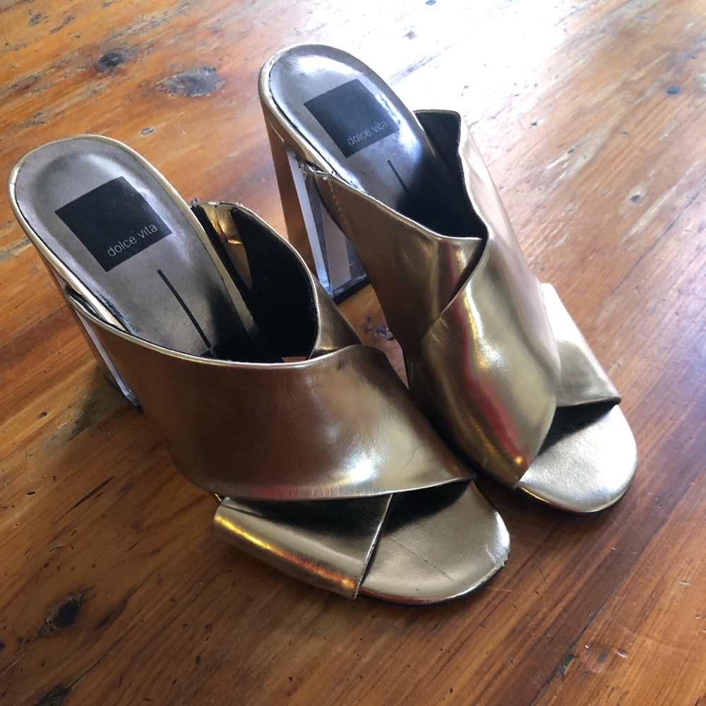 Silver high heel dolce vita mules